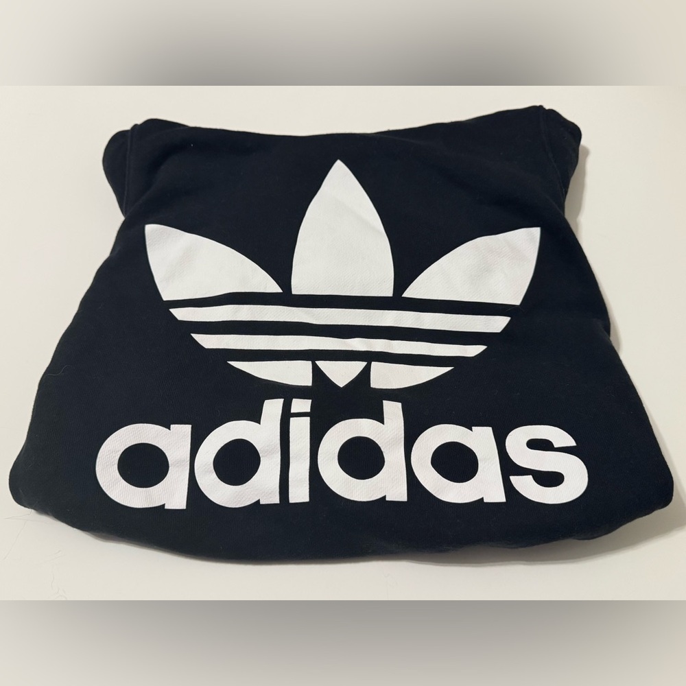 Adidas Black and White Trefoil Logo Pullover Sweatshirt Hoodie